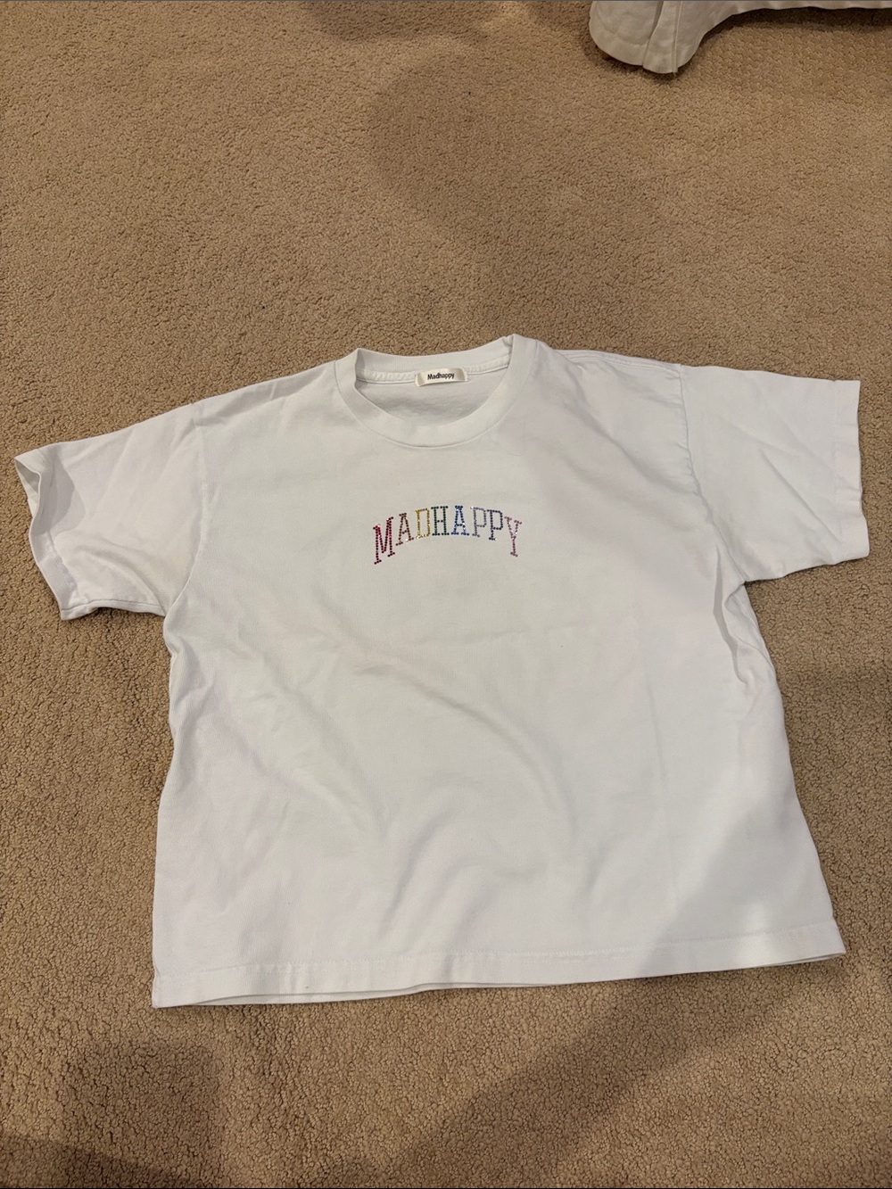 Madhappy Swarovski White Tee with Multicolor Embroidered Logo